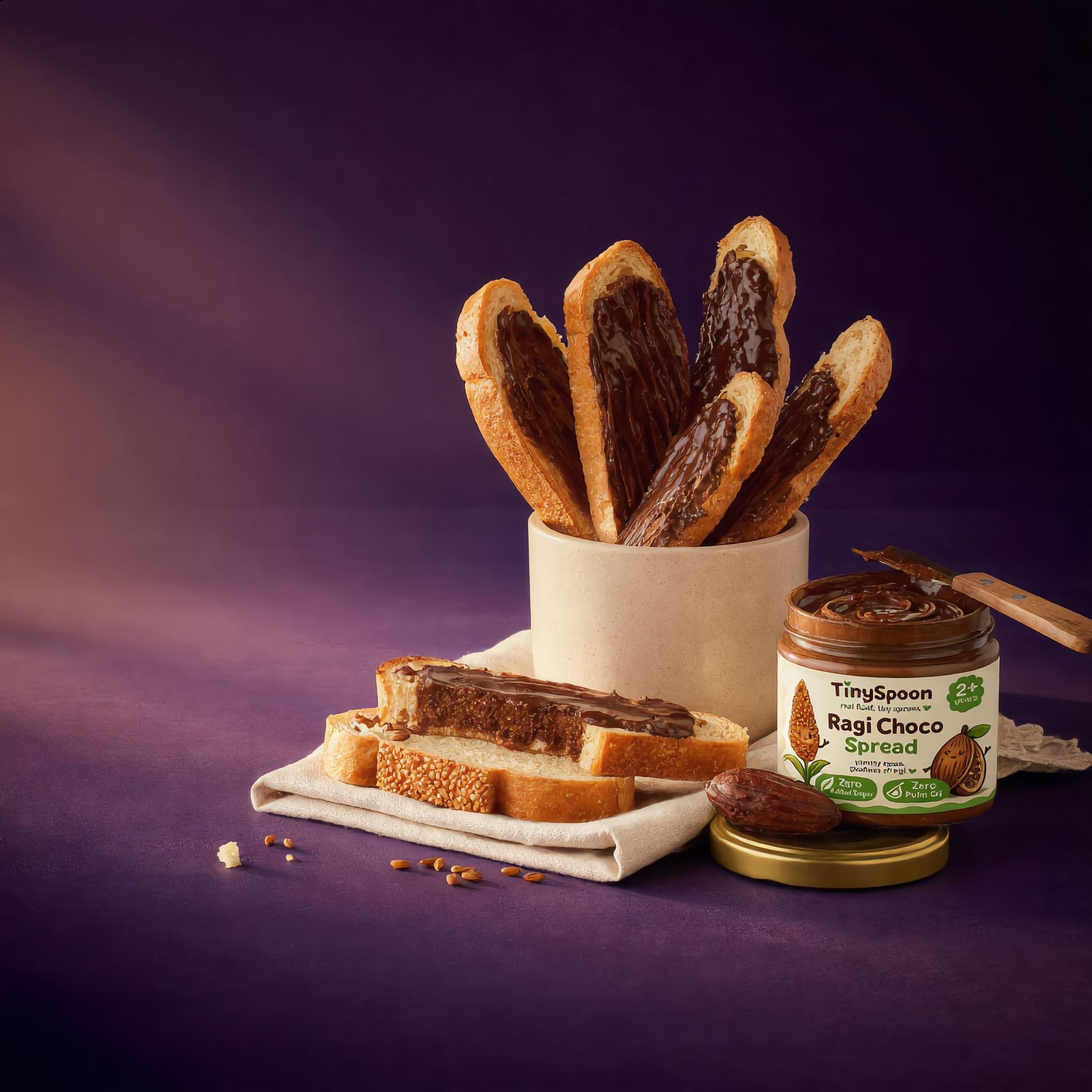 Toast soldiers with ragi choco spread