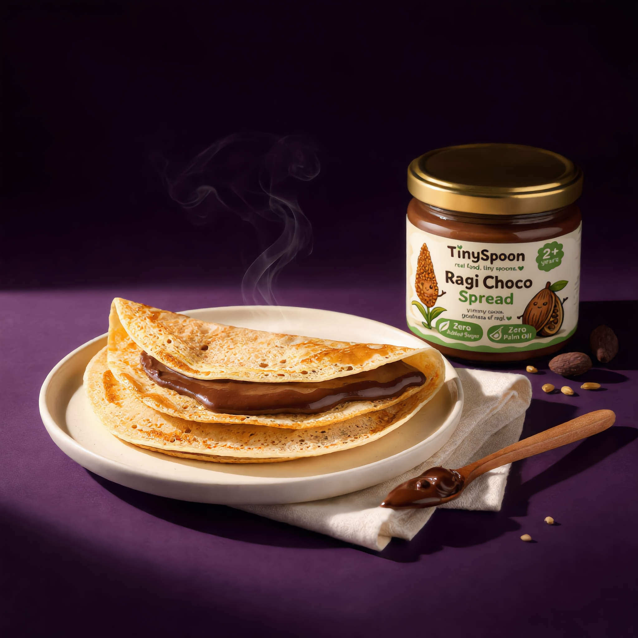 Ragi choco spread on a warm dosa